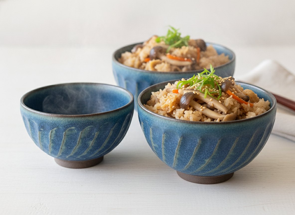 窯変 ねじり縞 茶碗 大 波佐見焼 ブルーに合う料理