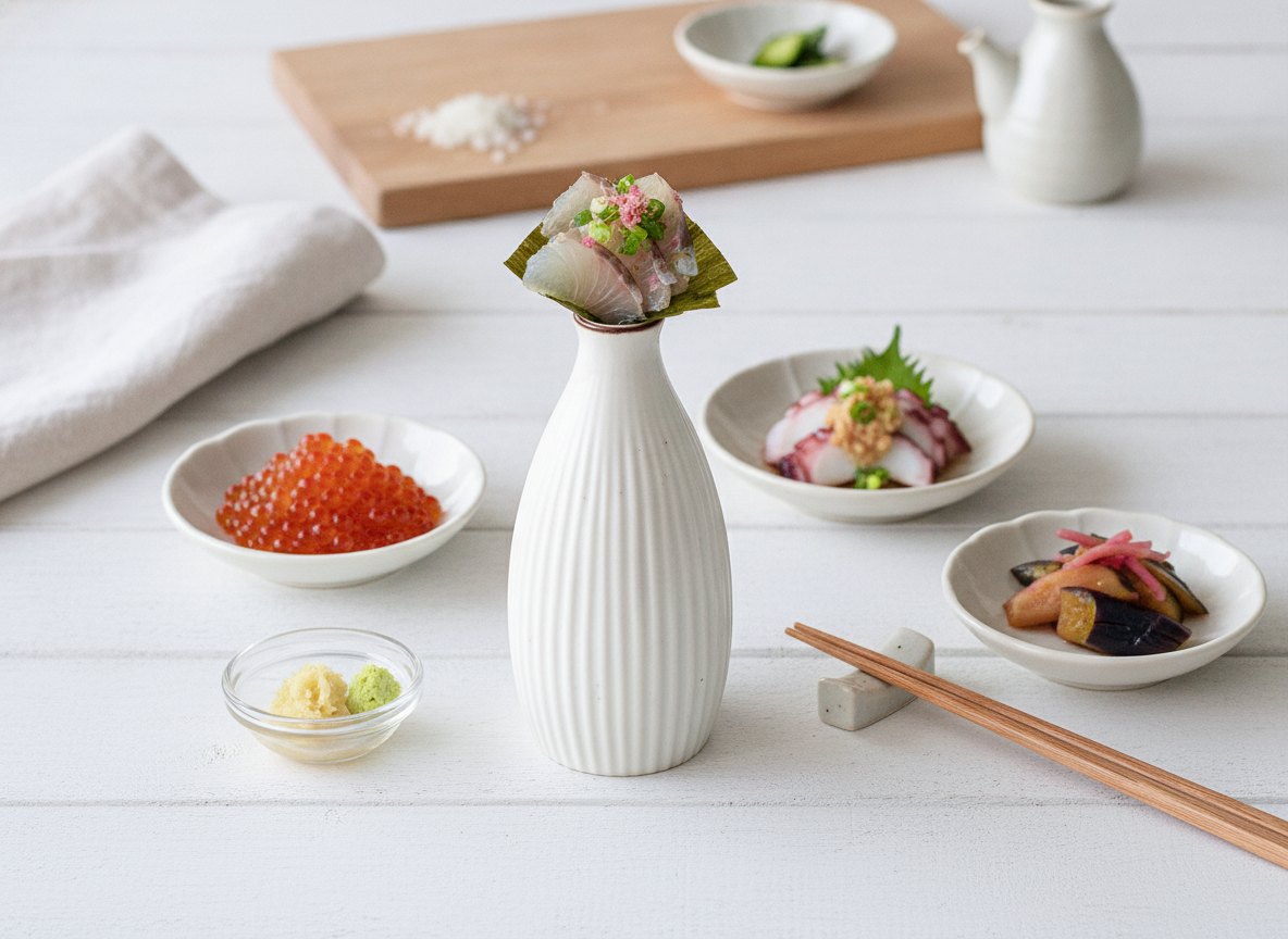 フチサビ / 墨流し 線彫 徳利 有田焼 白マットに合う料理